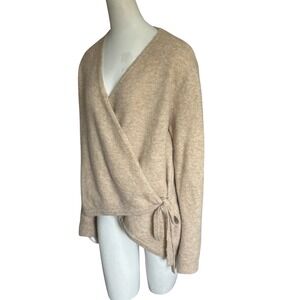 COS Alpaca Wool Blend Wrap Cardigan‎ Sweater Beige Oatmeal Heather Size L